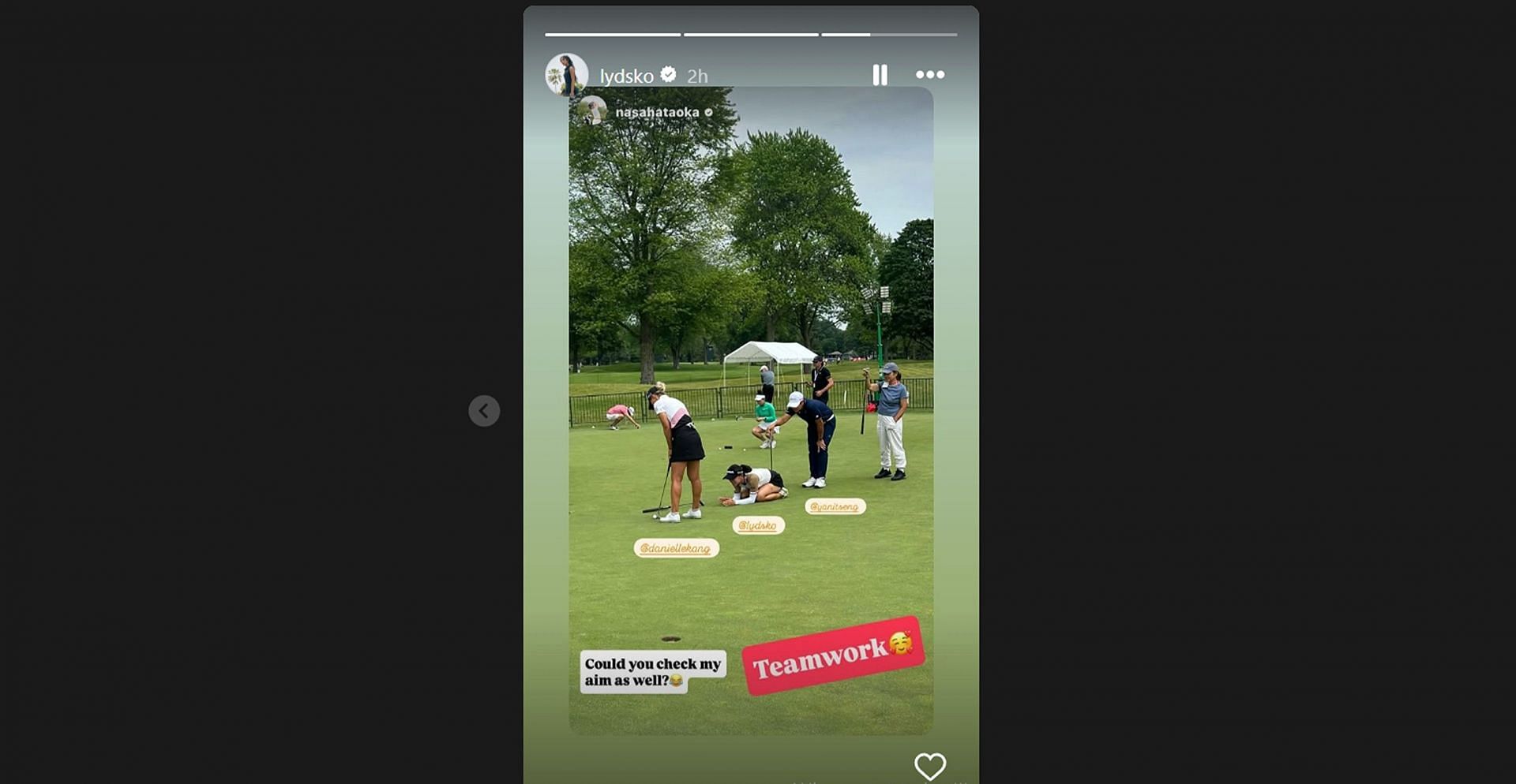 Lydia Ko drops a confirming 3-word message as she checks Danielle Kang’s ‘aim’ during the Dow Championship/@lydsko